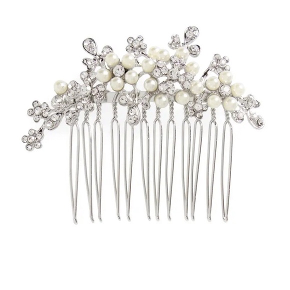 L. Erickson Elle crystal & pearl silver hair comb - Picture 1 of 5